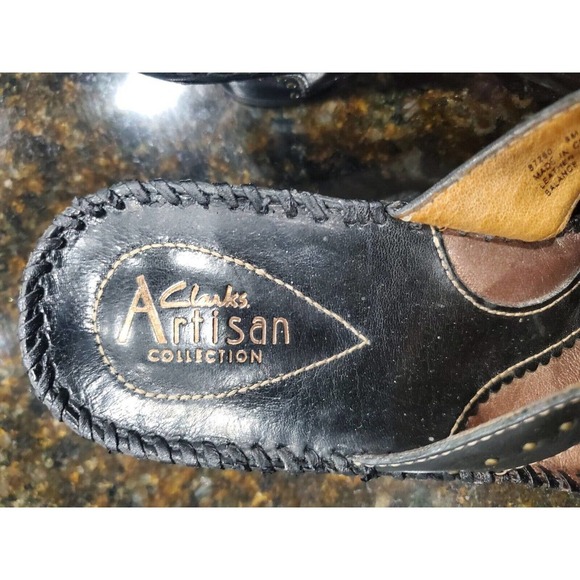 Clarks Artisan Collection Women's Black Leather Upper T-strap Wedge Sandals 8M - Picture 5 of 12